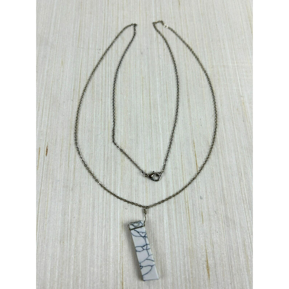 Necklace White‎ Howlite Turquoise Bar Pendant Wire wrapped